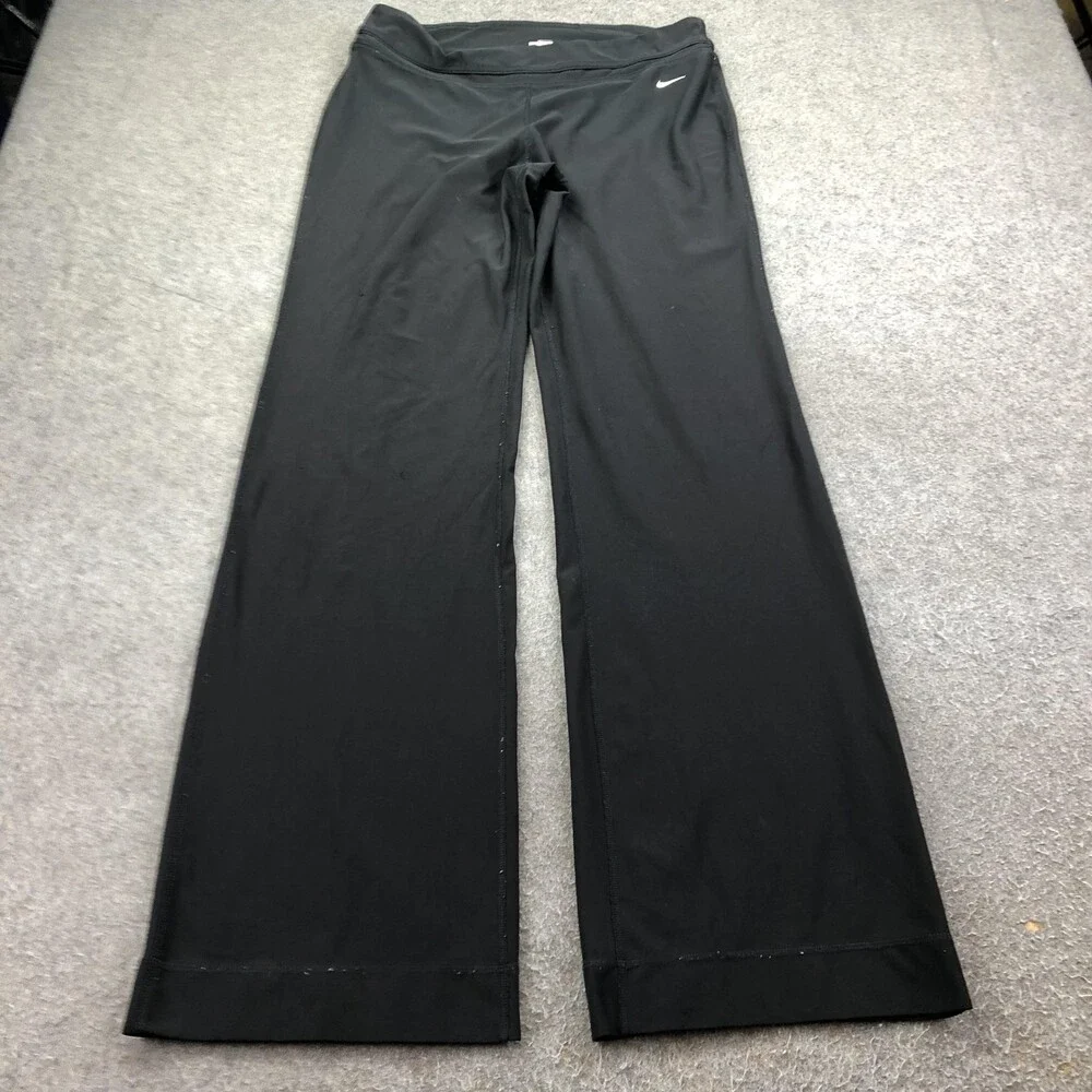 Nike Sweatpants Womens Large Tall Black Wide Leg Fit Dry Yoga Gym Athletic Y2K